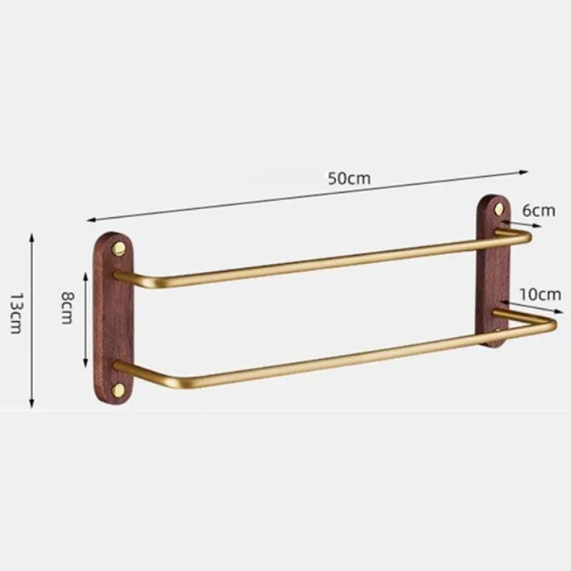 Toalheiro Duplo Luxo em Preto/Dourado com Detalhes em Nogueira