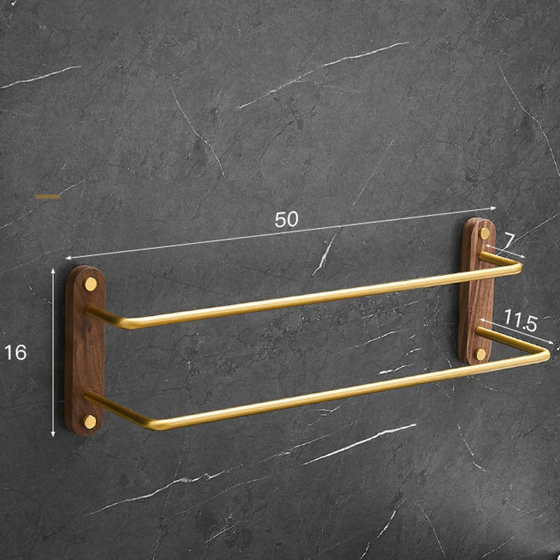 Toalheiro Duplo Luxo em Preto/Dourado com Detalhes em Nogueira