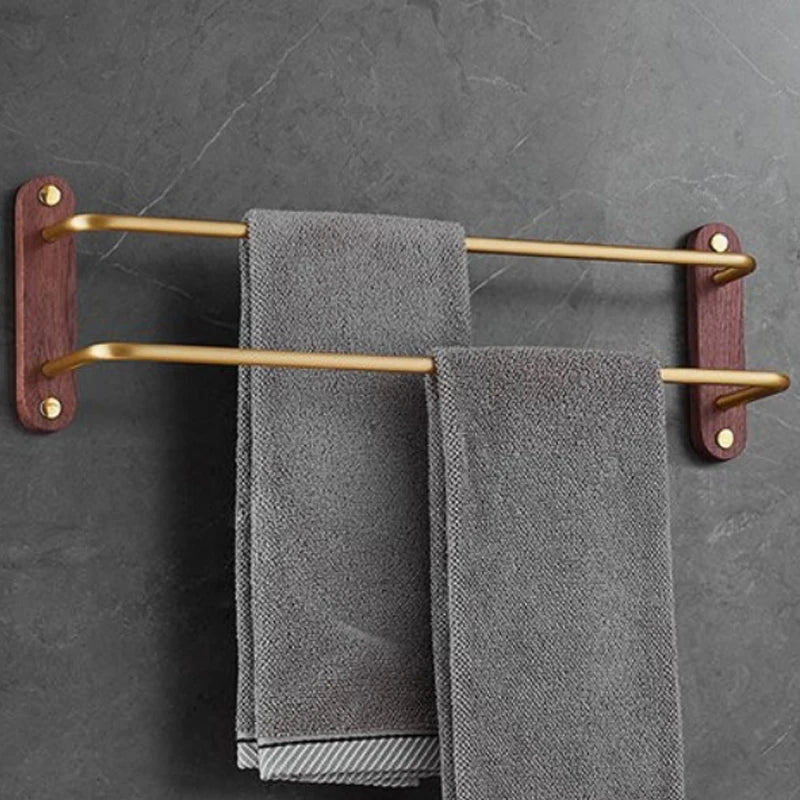 Toalheiro Duplo Luxo em Preto/Dourado com Detalhes em Nogueira